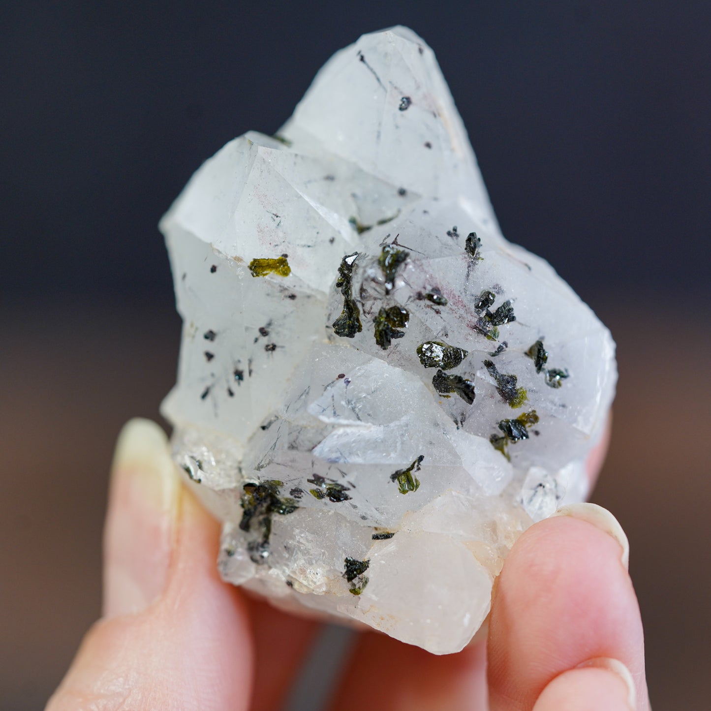 Epidote on Quartz Crystal Cluster