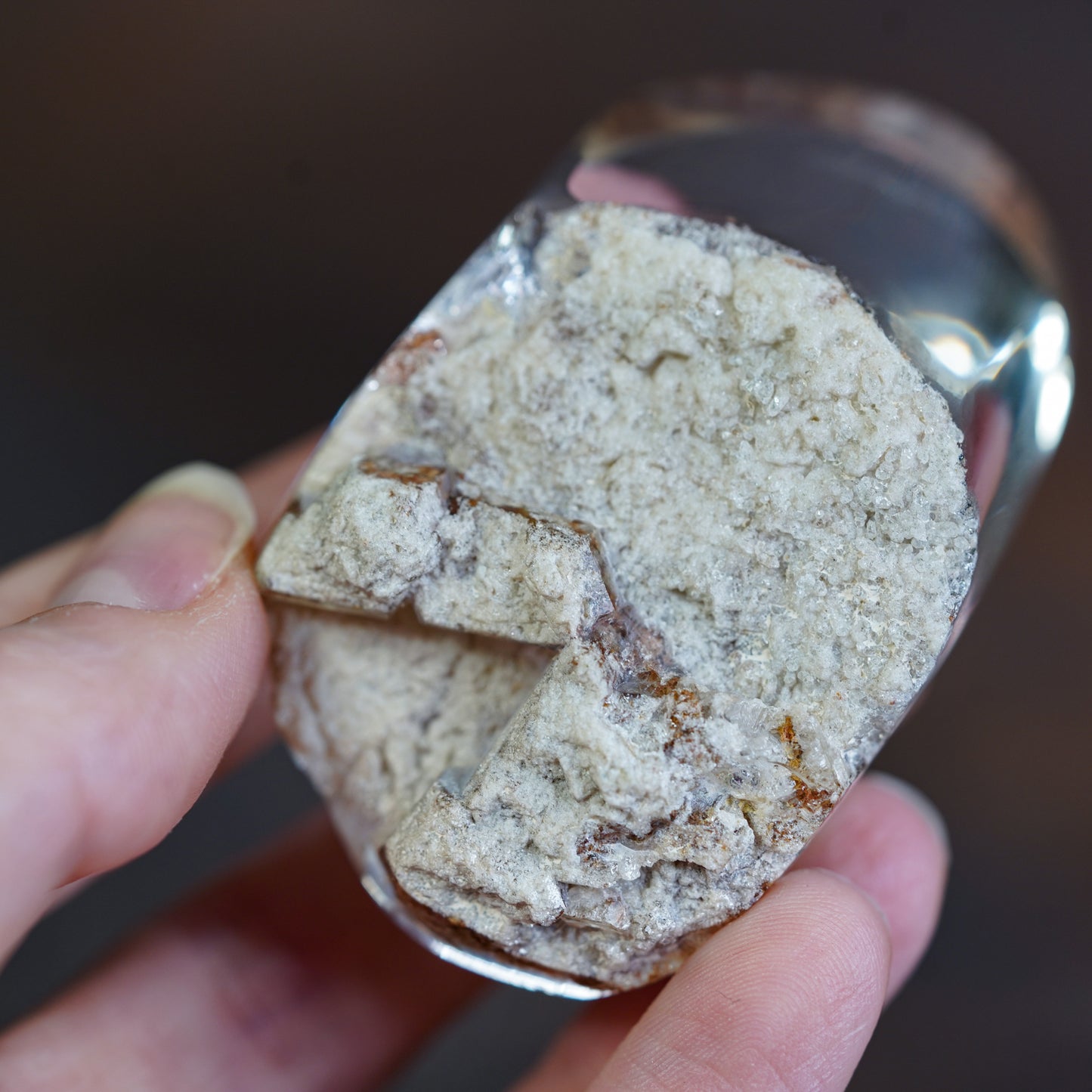 Back side of Garden Quartz Lodolite Freeform with Raw Mineral on Surface