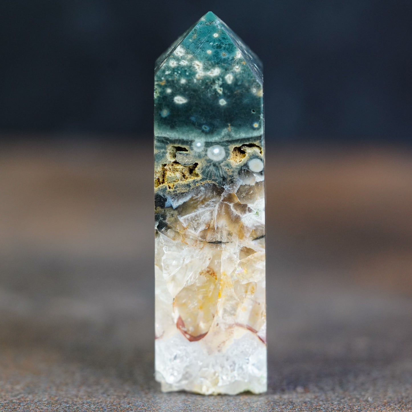 Luminous Ocean Jasper Tower with White Peaks - Nautical Harmony