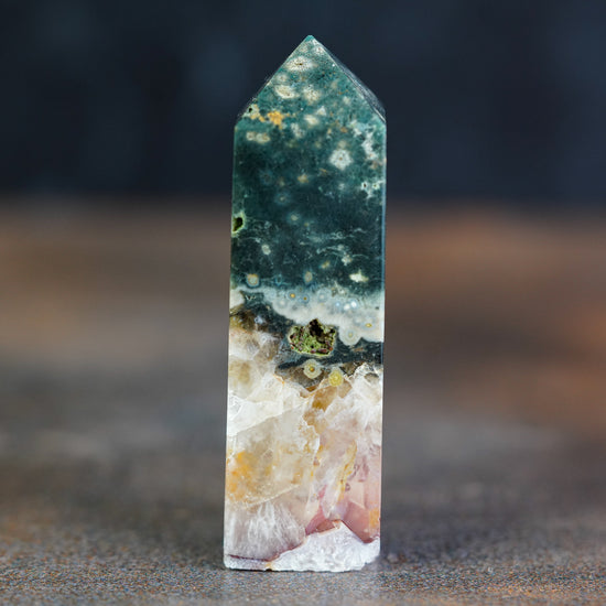 Luminous Ocean Jasper Tower with White Peaks - Nautical Harmony