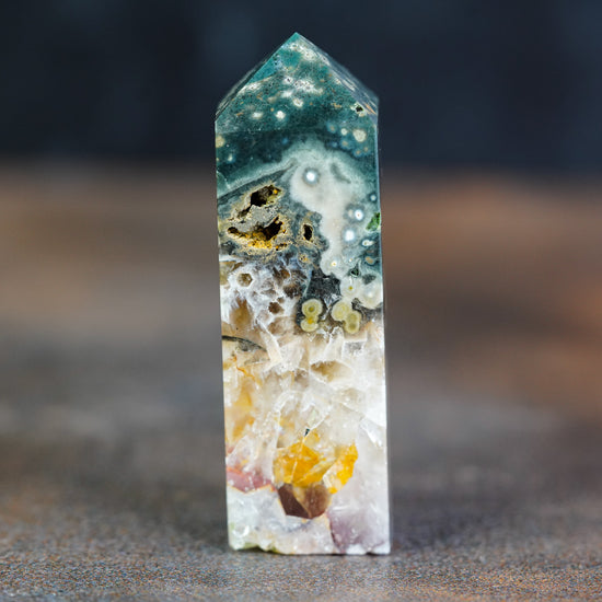 Luminous Ocean Jasper Tower with White Peaks - Nautical Harmony