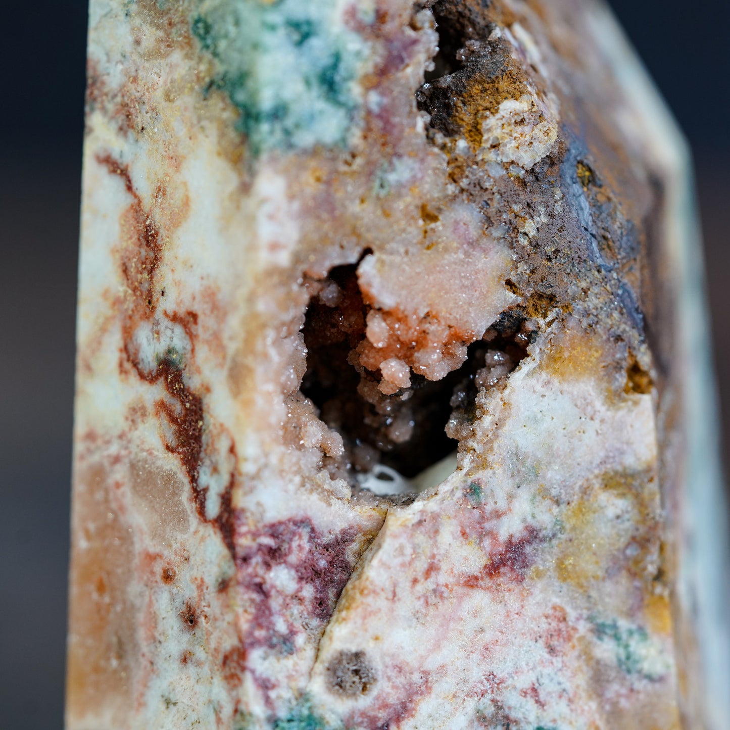 Jasper and Calcite Mineral Tower with Botryoidal Druzy