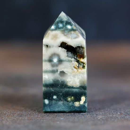 Green and White Ocean Jasper Tower with Druzy Cave