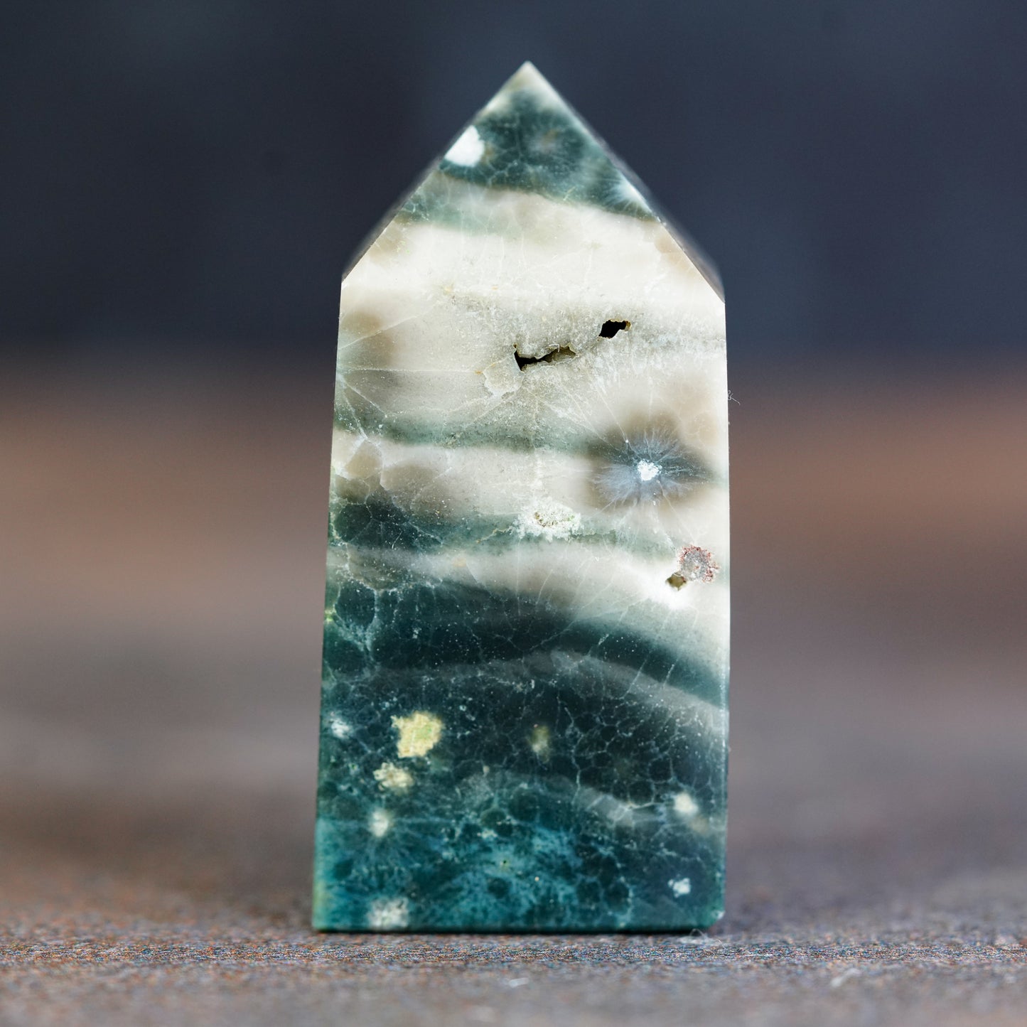 Green and White Ocean Jasper Tower with Druzy Cave