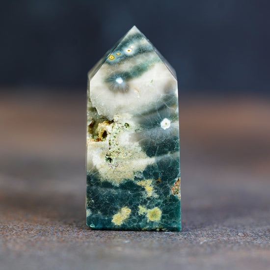 Green and White Ocean Jasper Tower with Druzy Cave