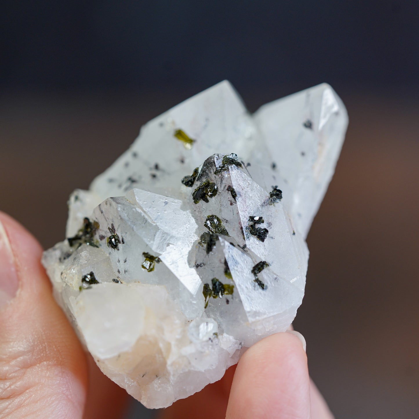 Epidote on Quartz Crystal Cluster