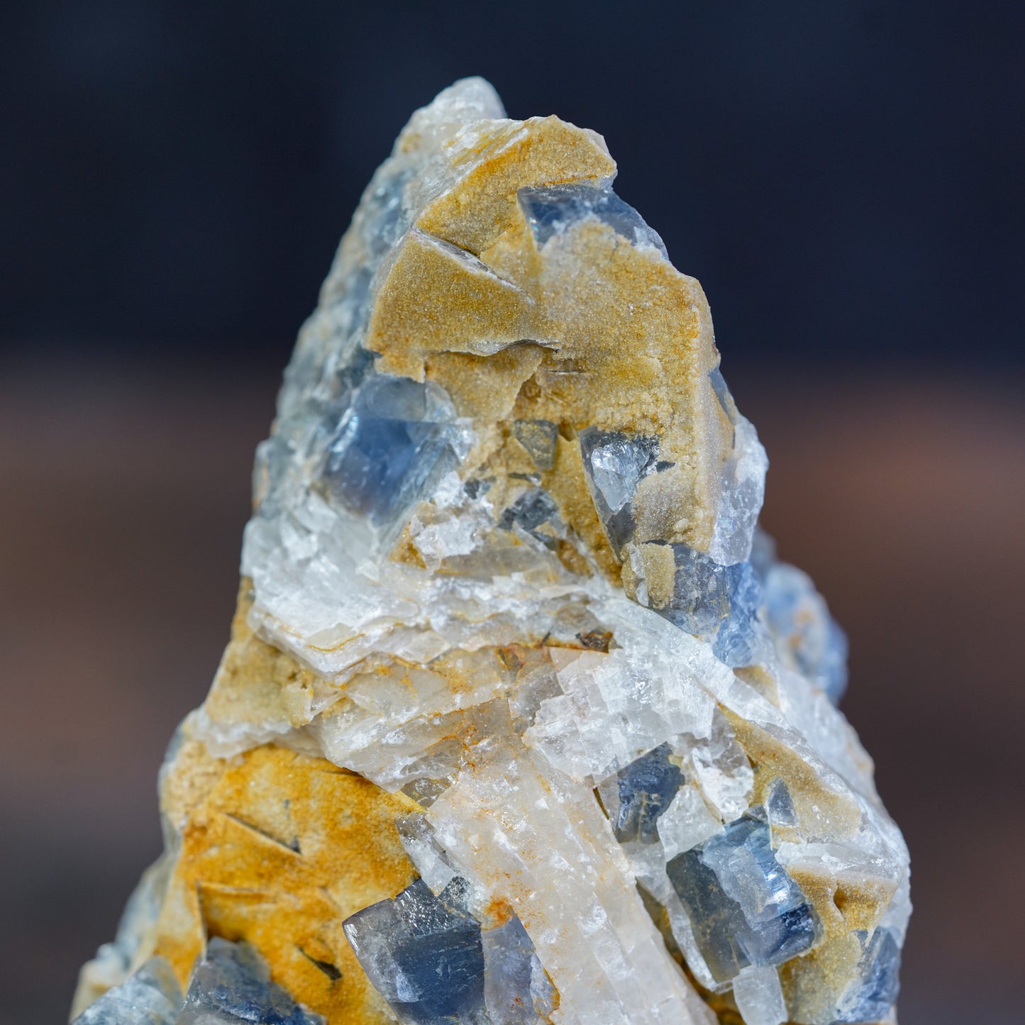 Blue Fluorite Crystal Cluster with Calcite