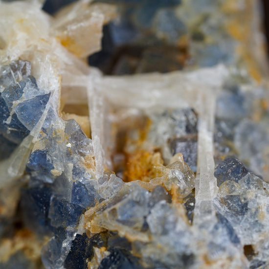 Blue Fluorite Crystal Cluster with Calcite