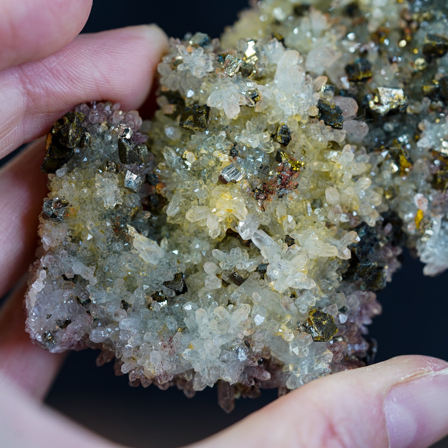 Purple Hematite Quartz and Pyrite Crystal Cluster